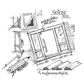 Umsetzung Skizze Holz Hauseingangstür